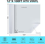 HTVVETUR White Iron on Vinyl Roll 12" x 100ft, HTV Heat Transfer Vinyl - Image 2