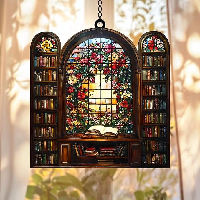 Library with Flower Acrylic Suncatcher Wildflowers Book Window Hanging Gift by Unknown
