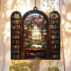 Library with Flower Acrylic Suncatcher Wildflowers Book Window Hanging Gift by Unknown