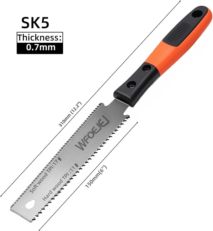 WFOEJEJ Japanese Hand Saw, 6-Inch Double-Edge Pull Saw, SK5 Flexible Blade - Image 3