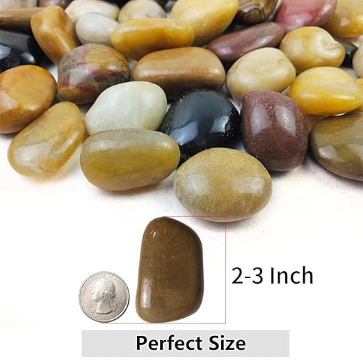 YISZM 5lbs Pebbles for Indoor Plants, 2-3 Inch Mixed Color High Polished Large - Image 2