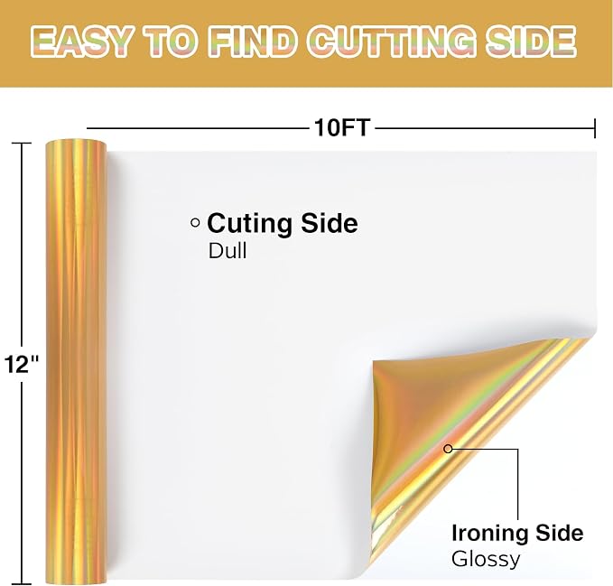 TORC Metallic HTV Heat Transfer Vinyl Roll 12" X 10FT Gold Holographic Iron on - Image 2