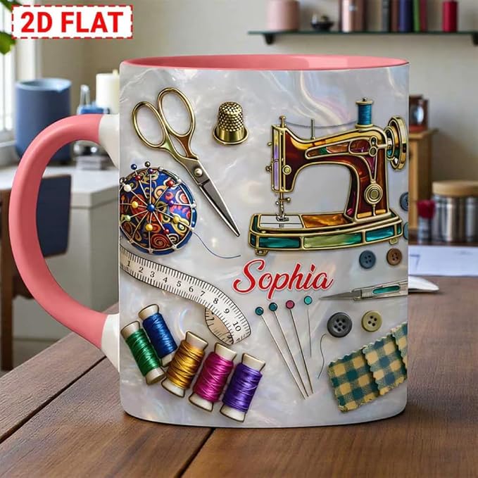 Love Sewing Personalized 2D Printed Custom Faux Stained Glass Sewing Ceramic Mug - Image 2