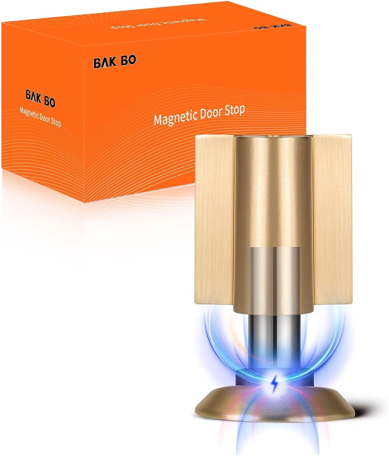 Bak Bo Magnetic Door Stoppers 4 Pack Bottom of Door Holder Keep Door Open No Drilling Magnet Floor Door Stop with Screws and Adhesive Brushed Gold DS268BG-4