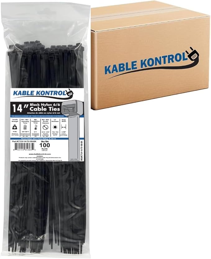 Kable Kontrol Cable Zip Ties Black 5000 Pcs 14 Inch, 75 Lbs Tensile Strength by KABLEKONTROL%C2%AE