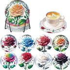 Axquilono 8 Pcs Rose Diamond Art Coasters Kit by Axquilon