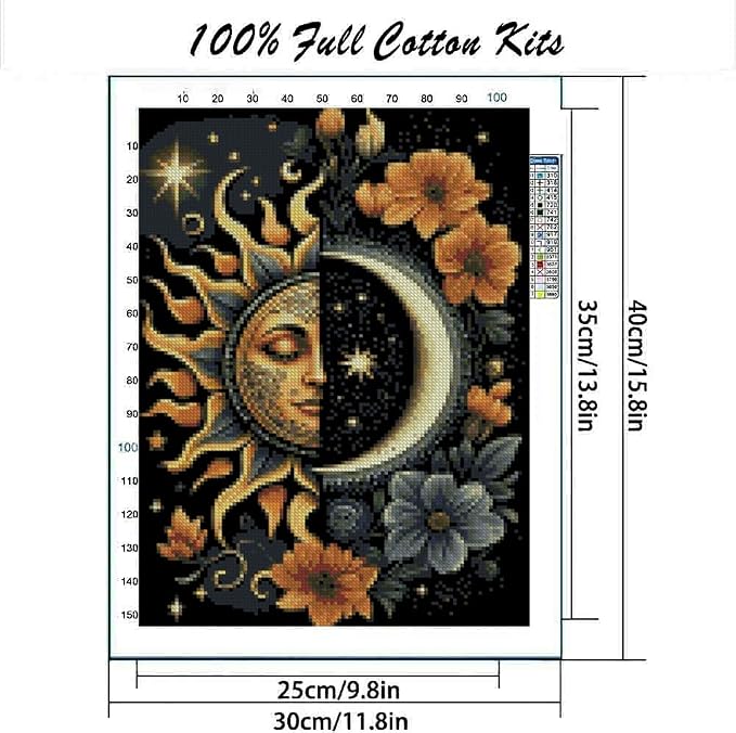 MYBISYMQQ Stamping Cross Stitch Kit Sun and Moon, Round Counting Cross Stitch - Image 2