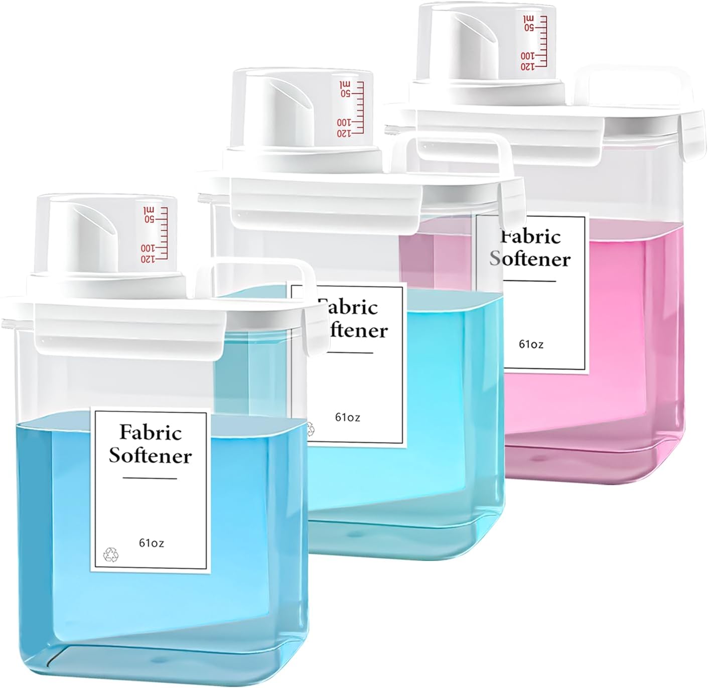 3 Pack Laundry Detergent Dispenser, 61oz Laundry Soap Dispenser, Refluxable Laundry Detergent Container, Plastic Liquid Laundry Detergent Dispenser for Laundry Room Organization with 6 Labels