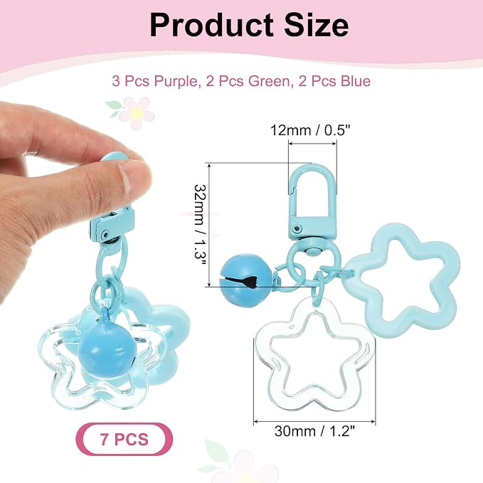 PATIKIL Star Keychain, Candy Color Acrylic Pentagram Keychain Stars Charms Bell - Image 2