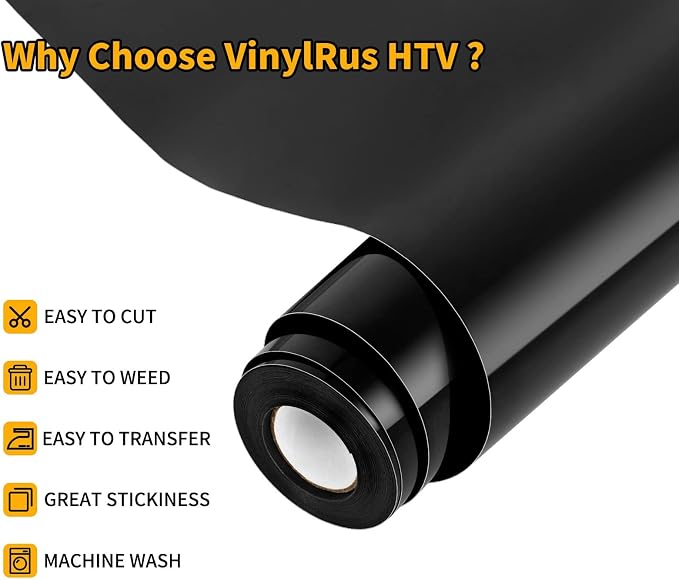 VinylRus Heat Transfer Vinyl-12” x 20ft Black Iron on Vinyl Roll - Image 3