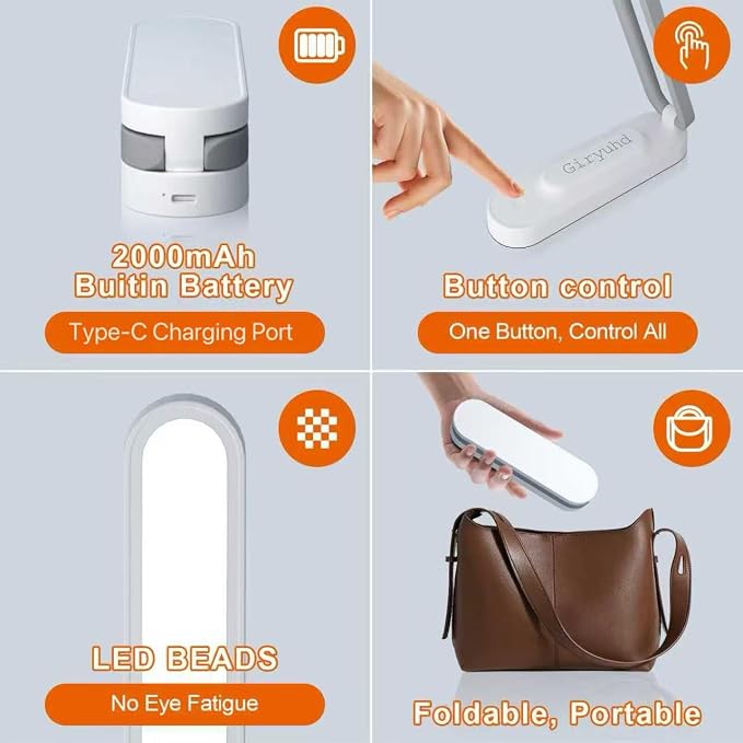 Giryuhd LED Desk Lamp for Office Home & Battery Operated Lamp Rechargeable Lamp - Image 5
