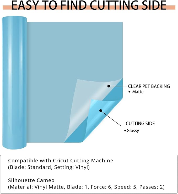 HTVRONT Light Blue Permanent Vinyl, Glossy Adhesive Vinyl Roll | - Image 5