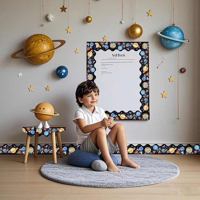 69 Ft Outer Space Border, Galaxy Space Scalloped Trim ，Night Sky Classroom - Image 4