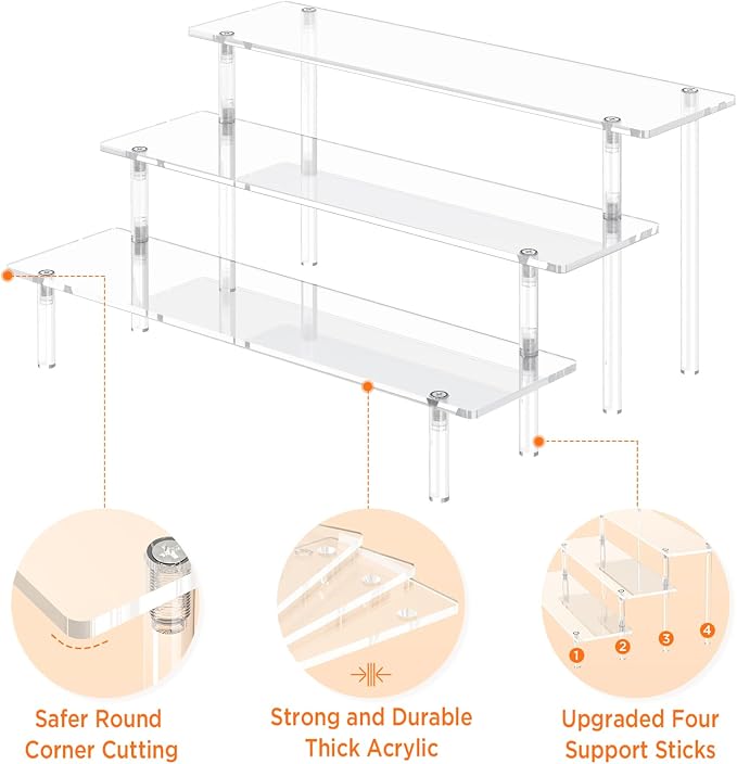 3 Tier Acrylic Display Risers, Large Perfume Organizer Stand | Clear Cupcake - Image 3