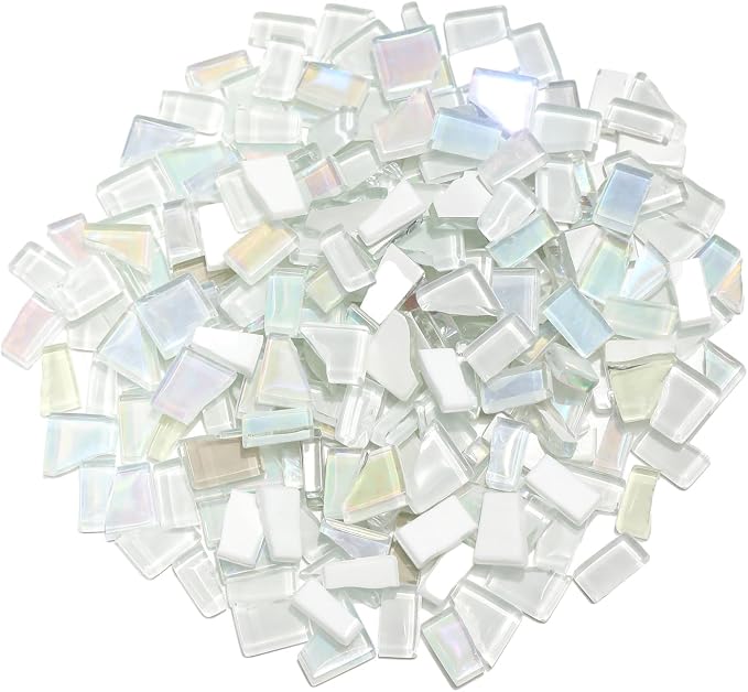 White Mixed Irregular Mosaic Glass Mosaic Tiles Pieces, 300 Grams Mosaic DIY by ZWCTmosaicdiy