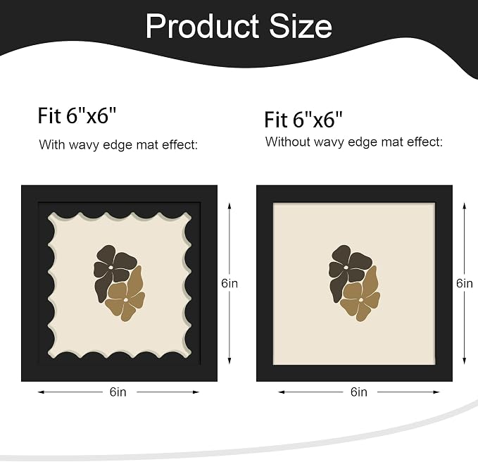 6x6 Picture Frame with Wavy Mat, Wooden Real Glass 6 x 6 Photo Frame - Image 2