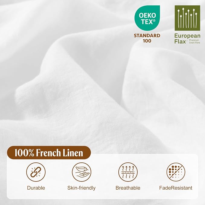 LBRO2M 100% France Linen Duvet Cover Set King Size 3 Pcs Natural Flax Comforter - Image 3