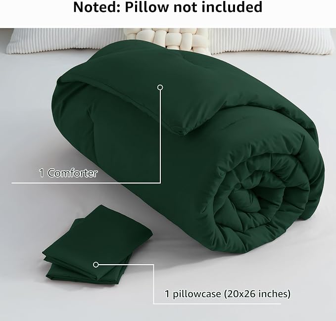 CozyLux Twin Comforter Set Emerald Green, 2 Pieces Twin Extra Long Solid - Image 7