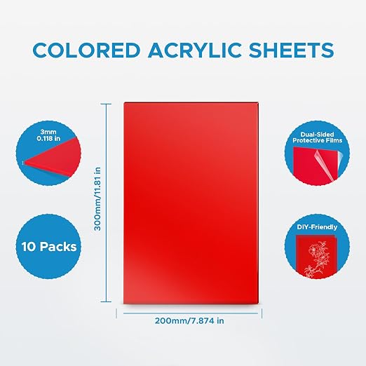 OMTech 10 Pack Colored Acrylic Sheets, 12x8 Inch Plexiglass Sheets - Image 4