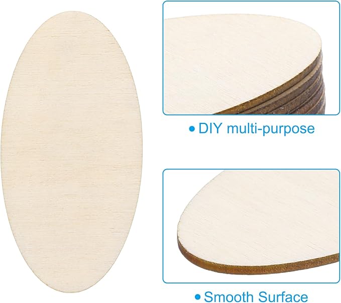 PATIKIL 60x30x1.7mm Wood Pieces, 60 Pack Unfinished Oval Wood Shapes Blank - Image 4