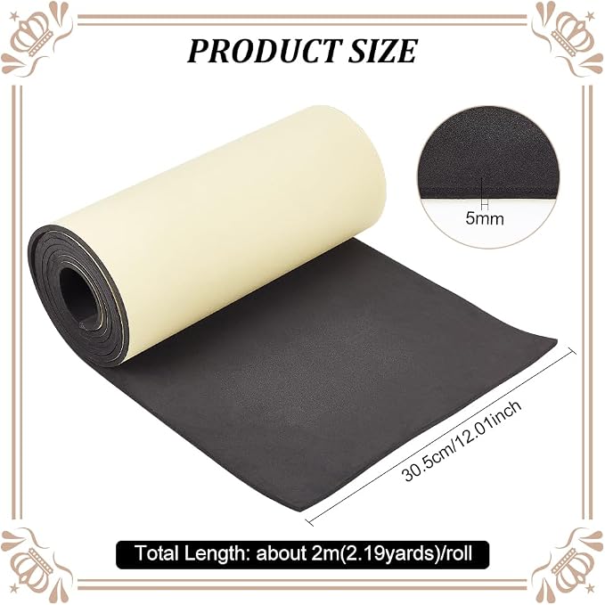 BENECREAT 78.7x12 inch Black Self-Adhesive EVA Foam Roll, 5mm Thick Sticky - Image 2