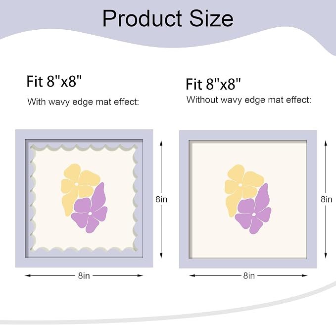 8x8 Picture Frame with Wavy Mat, Wooden Real Glass 8 x 8 Photo Frame - Image 2