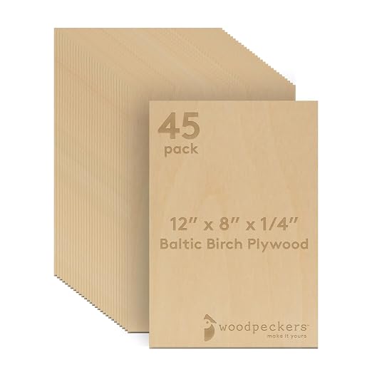 Baltic Birch Plywood, 6 mm 1/4 x 12 x 8 Inch Craft Wood, CNC Cutting and Wood by Woodpeckers