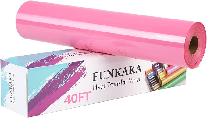 FUNKAKA Pink Heat Transfer Vinyl Rolls, Adhesive Glossy HTV Vinyl by FUNKAKA