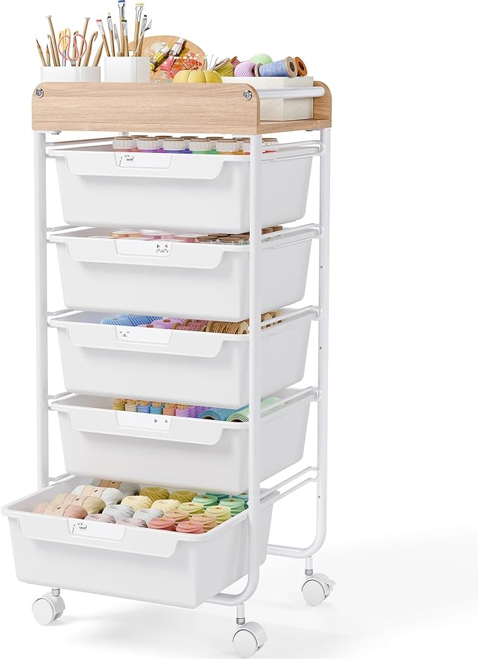 Utility Cart with Drawers, Craft Cart with 5 Drawers, Art Supply Organizer by SYKIARIOL