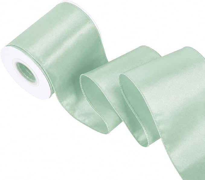 Sage Green 4 Inch Continuous 15 Yards Satin Wired Ribbon by Simplegoal