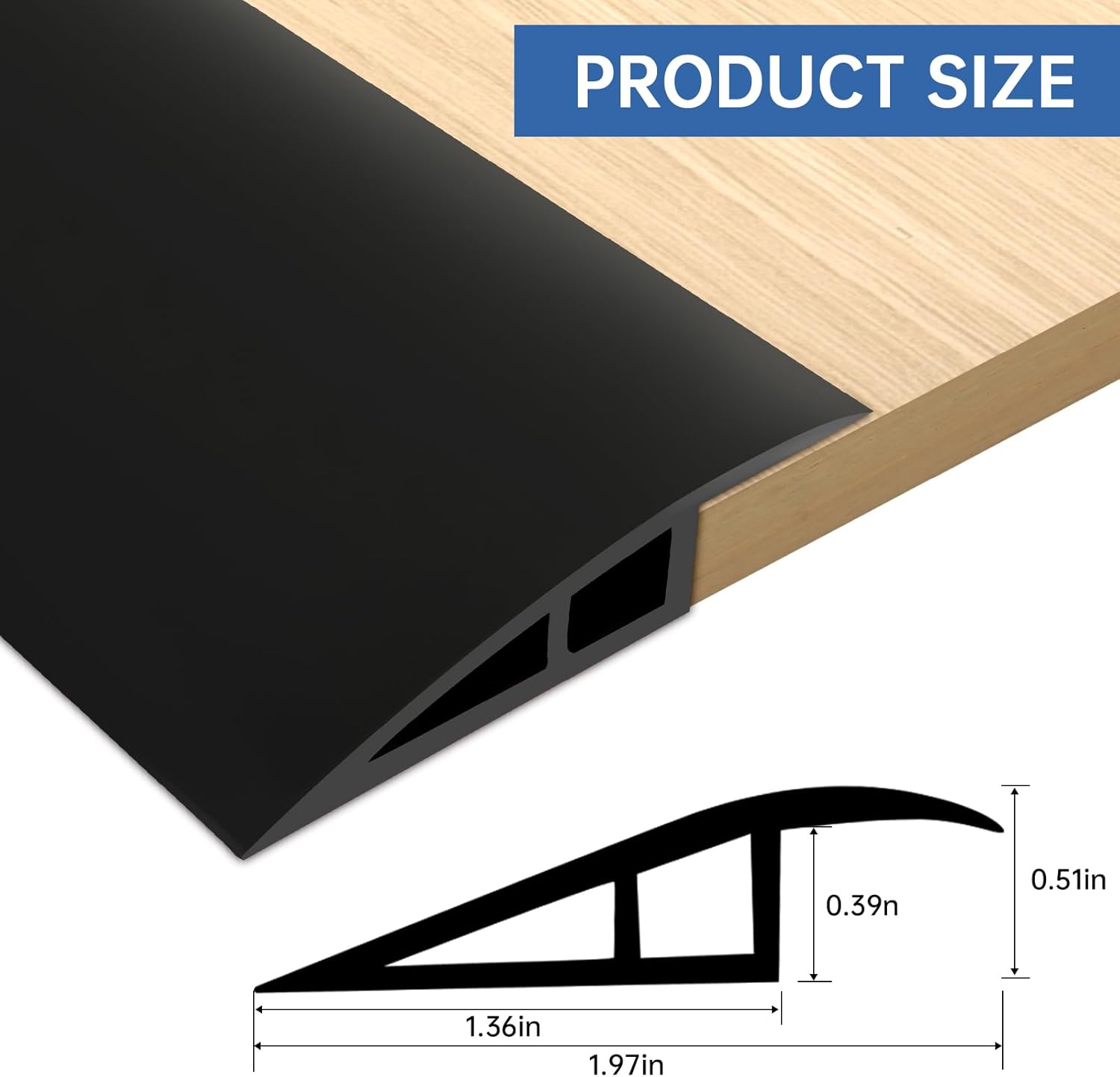 Vinyl Door Threshold Flooring Transition Strip Self Adhesive Carpet Edging Strip for Laminate Doorway Edge Threshold from 1/5" to 2/5" (Black, 3.3 Ft)