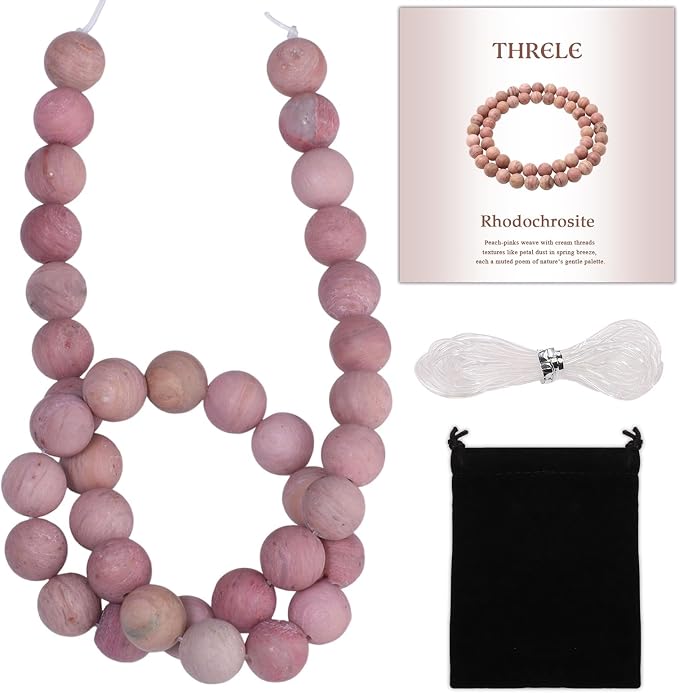 10mm Matte Pink Rhodochrosite Bead, 15-Inch Matte Round Loose Stone Beads by THRELE