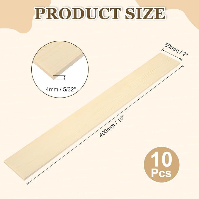 MECCANIXITY 10Pcs Wood Strips Slats, 5/32" x 2" x 16" Thin Wood Sticks Flat - Image 2