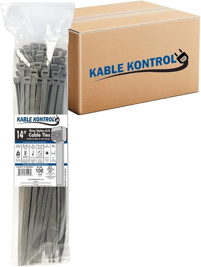 Kable Kontrol Gray Zip Ties Bulk Pack 14 Inch 3500 Pcs, 120 Lbs Tensile Strength by KABLEKONTROL%C2%AE