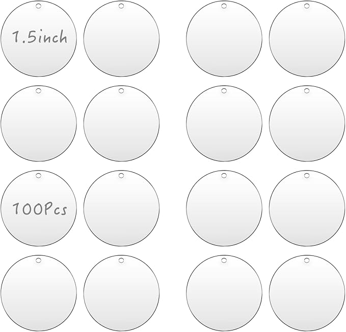 1.5 inch Clear Small Circles Acrylic Blank | 100 Pcs，2mm Thick, by Senbota
