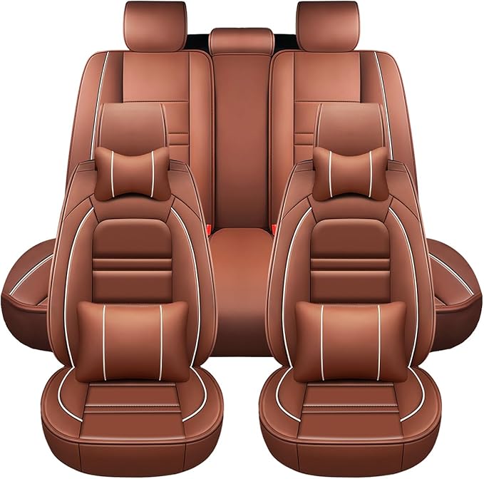 Car Seat Covers for Camaro 2000-2023 | 5-Seats Seat Covers, Waterproof Seat Protectors, Automotive Seat Covers (Full Set with Pillow,Coffee)