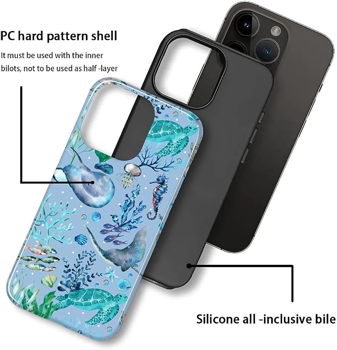 ZHEGAILIAN Case for iPhone 13 Pro, Ocean Stingray Turtle Seahorse Durable - Image 2
