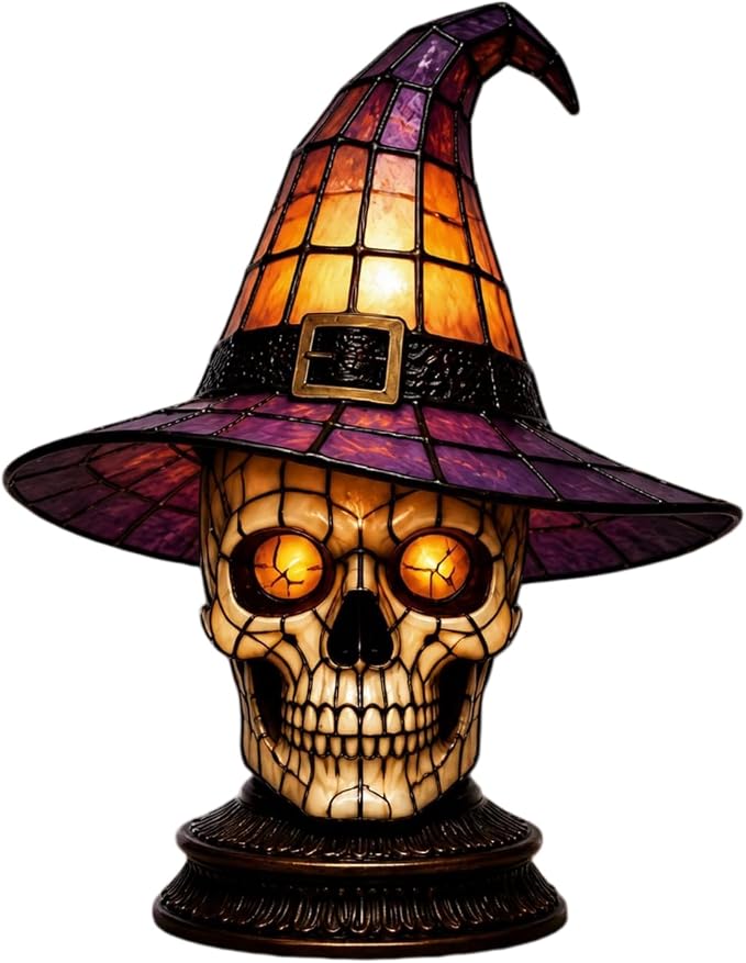Black Cat Witch Hat Table Lamp, Gothic LED Halloween Decor | Witch Hat Gothic by Unknown