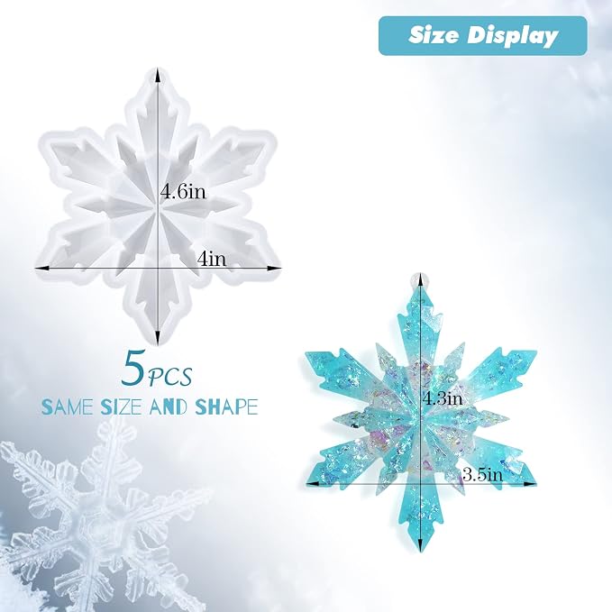 Sakolla 5 Pieces Christmas Silicone Resin Molds 3D Snowflake Molds Silicone - Image 2
