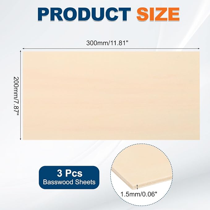 MECCANIXITY 3 Pcs Basswood Sheets 11.8 x 7.8 x 1/16 Inch Unfinished Wood Boards - Image 2