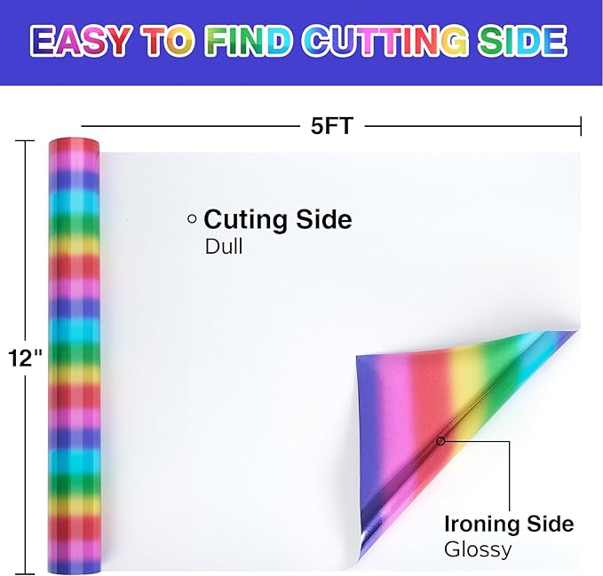 TORC Metallic HTV Heat Transfer Vinyl Roll 12" X 5FT Rainbow Iron on Vinyl - Image 2