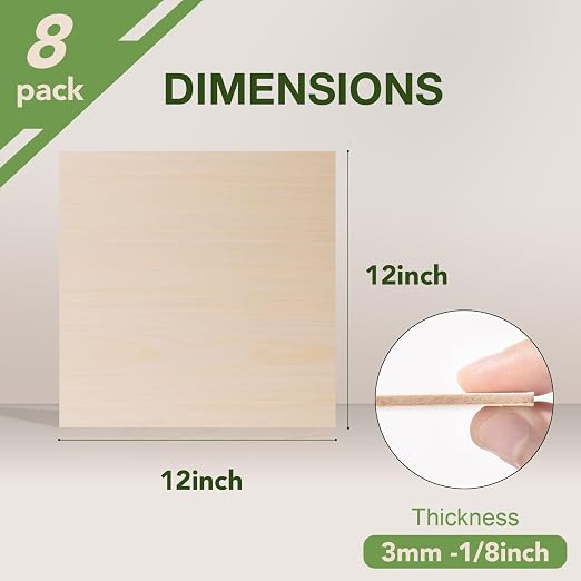 Rowood 8 Pack Maple Plywood 1/8, 3mm Wood Sheets Thin Unfinished Maple Plywood - Image 2