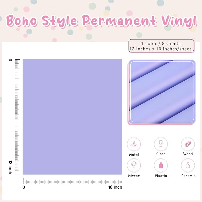 Tintnut Boho Permanent Vinyl 8 Sheets 12x10in Pastel Purple Adhesive Vinyl | - Image 2