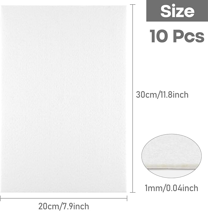 CHRORINE 10 Pcs White Felt Fabric Sheets Self Adhesive Felt Sheets 8 x 12 - Image 2