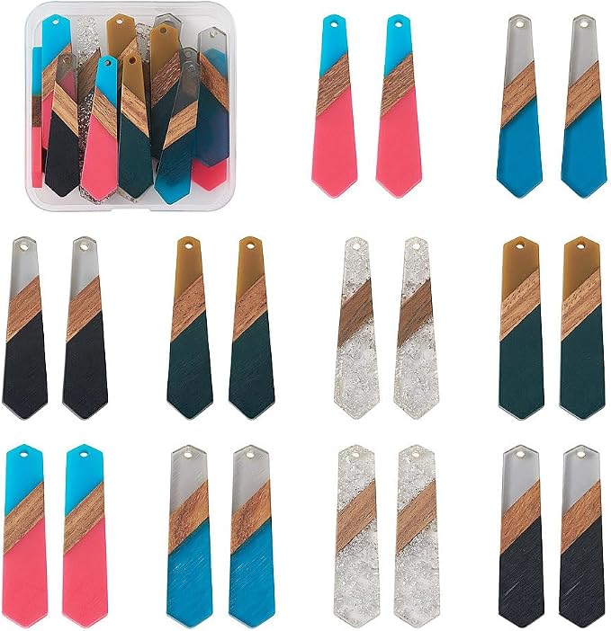 FASHEWELRY 20Pcs Hexagon Resin Wood Charms 3 Tone Polygon Wooden Earring Blanks by FASHEWELRY