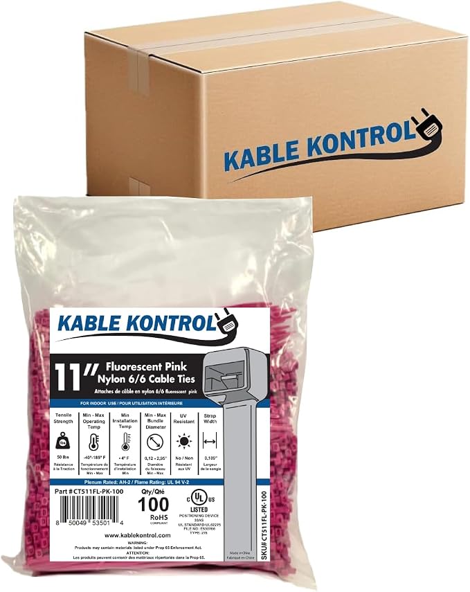 Kable Kontrol Fluorescent Pink Zip Ties 11 Inch 8, 50 Lbs Tensile Strength by KABLEKONTROL%C2%AE