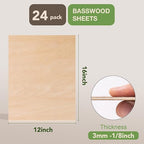24 Pack Basswood Plywood, Thin Wood Sheets Blanks - Image 2
