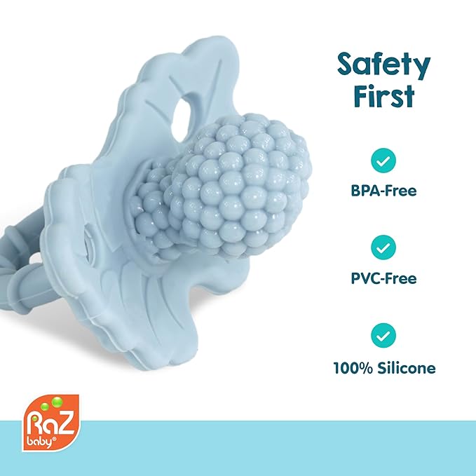 RaZbaby Bunny RaZbuddy w/RaZberry Teething Relief Pacifier – Soothes Sore Gums w/Nature-Inspired Texture, 100% BPA-Free Silicone Teether, Detachable Stuffed Animal – 3 Months+ Teether, Coconut