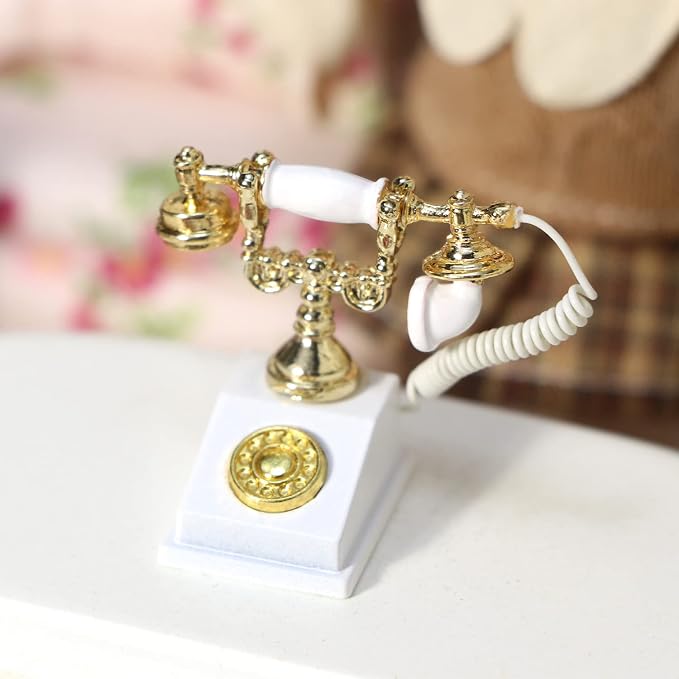 Dollhouse Telephone 1:12 Miniature Vintage Rotary Phone Model Desk Decoration - Image 5