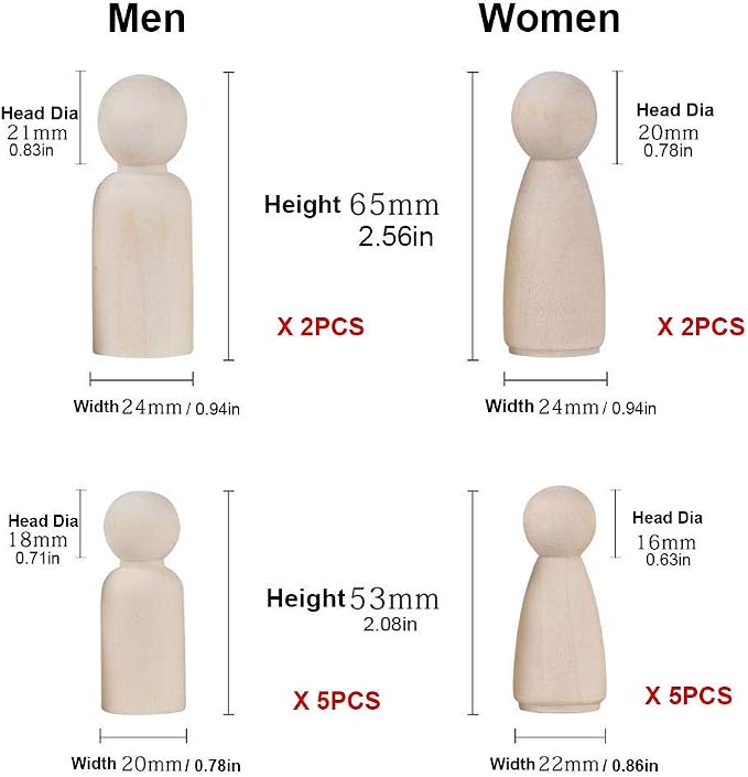 50 Pack Unfinished Wooden Peg Dolls & Figures - Image 8
